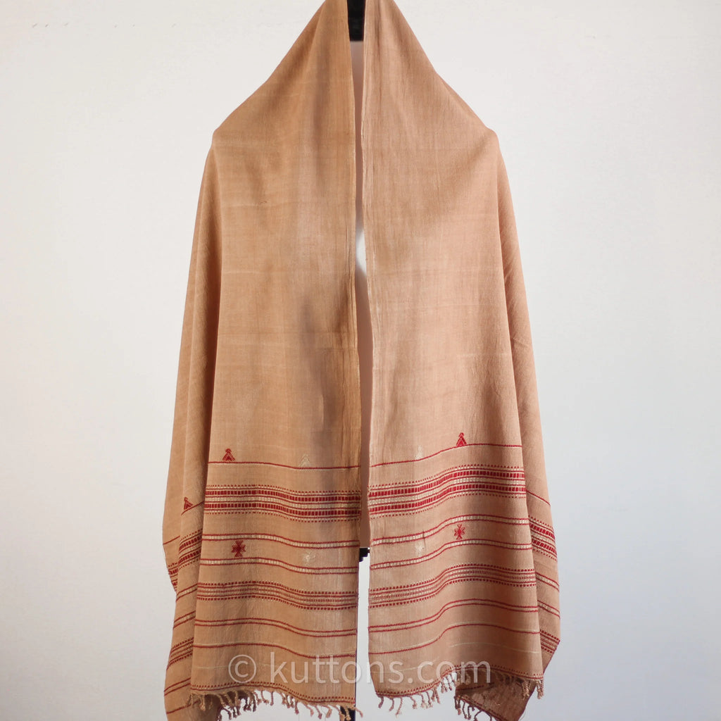 Organic Kala Cotton Scarf Handwoven Wrap with Tassels Brown 23x74