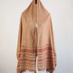 Organic Kala Cotton Scarf Handwoven Wrap with Tassels Brown 23x74