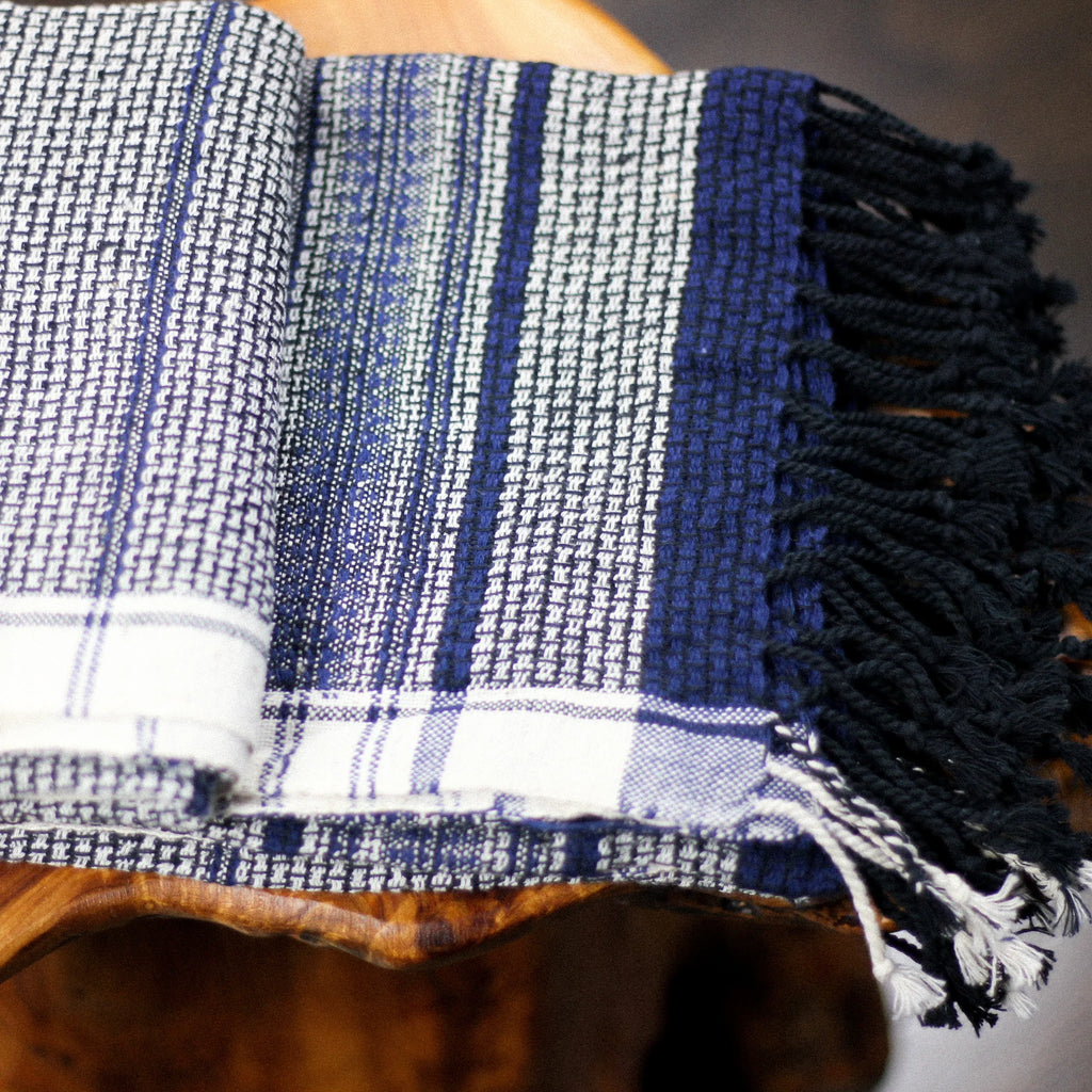 Handwoven Organic Cotton Decorative Towel Organic Kala Cotton Towel Bathroom Decor Blue 27x56