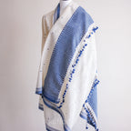 Handspun Handwoven Organic Cotton Shawl with Embroidered Mirrors 100 Organic Kala Cotton Wrap Cream Blue 40x96