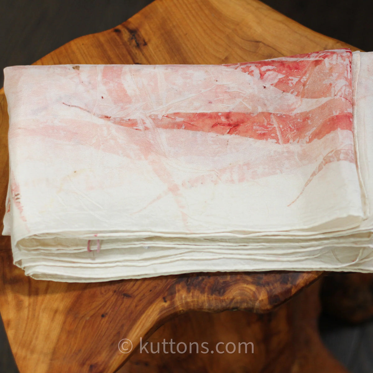 Natural Mulberry Silk Stole Eco Printed with Red Eucalyptus Leaves Featherweight Scarf Pink 21x72