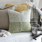 Handwoven Linen Throw Pillow Cover Made from Fabric Waste Decorative Linen Cushions Green 20x20