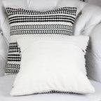 Handwoven Textured Cotton Bohemian Throw Pillow Cover White Black 18x18
