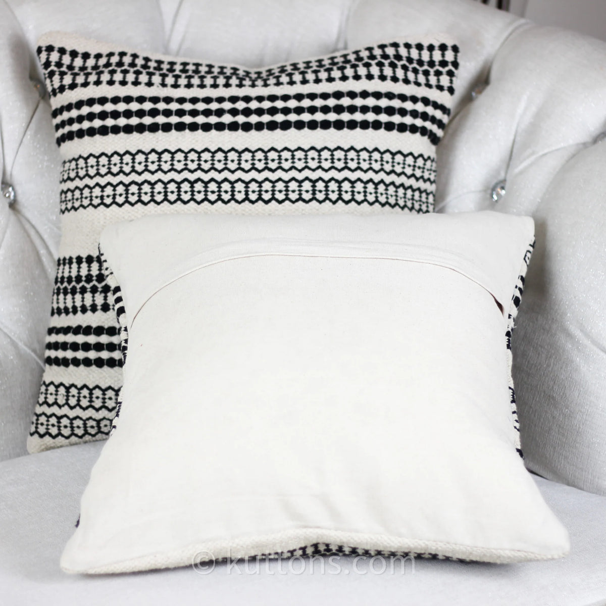 Handwoven Textured Cotton Bohemian Throw Pillow Cover White Black 18x18