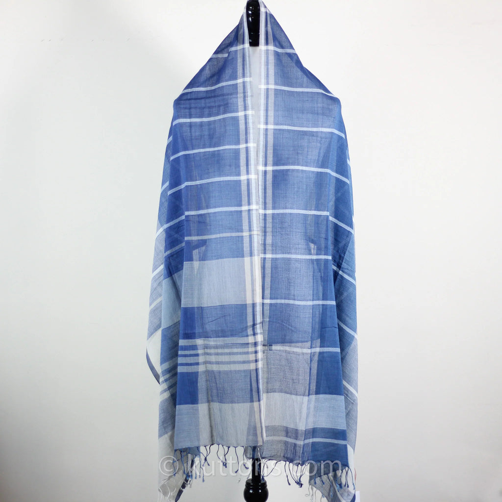 Naturally Dyed Handwoven Cotton Stole Indigo Tea Waste Featherweight Fashion Wrap Blue 23x80 multiple designs