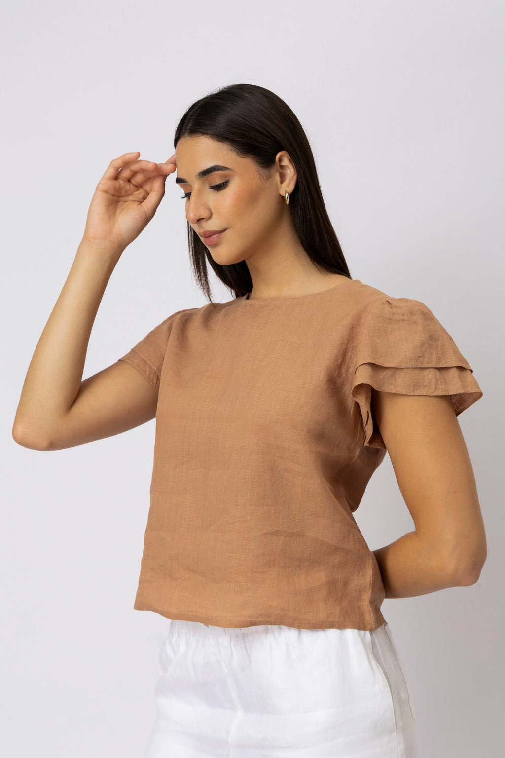 Layered Ruffle Sleeve European Linen Top