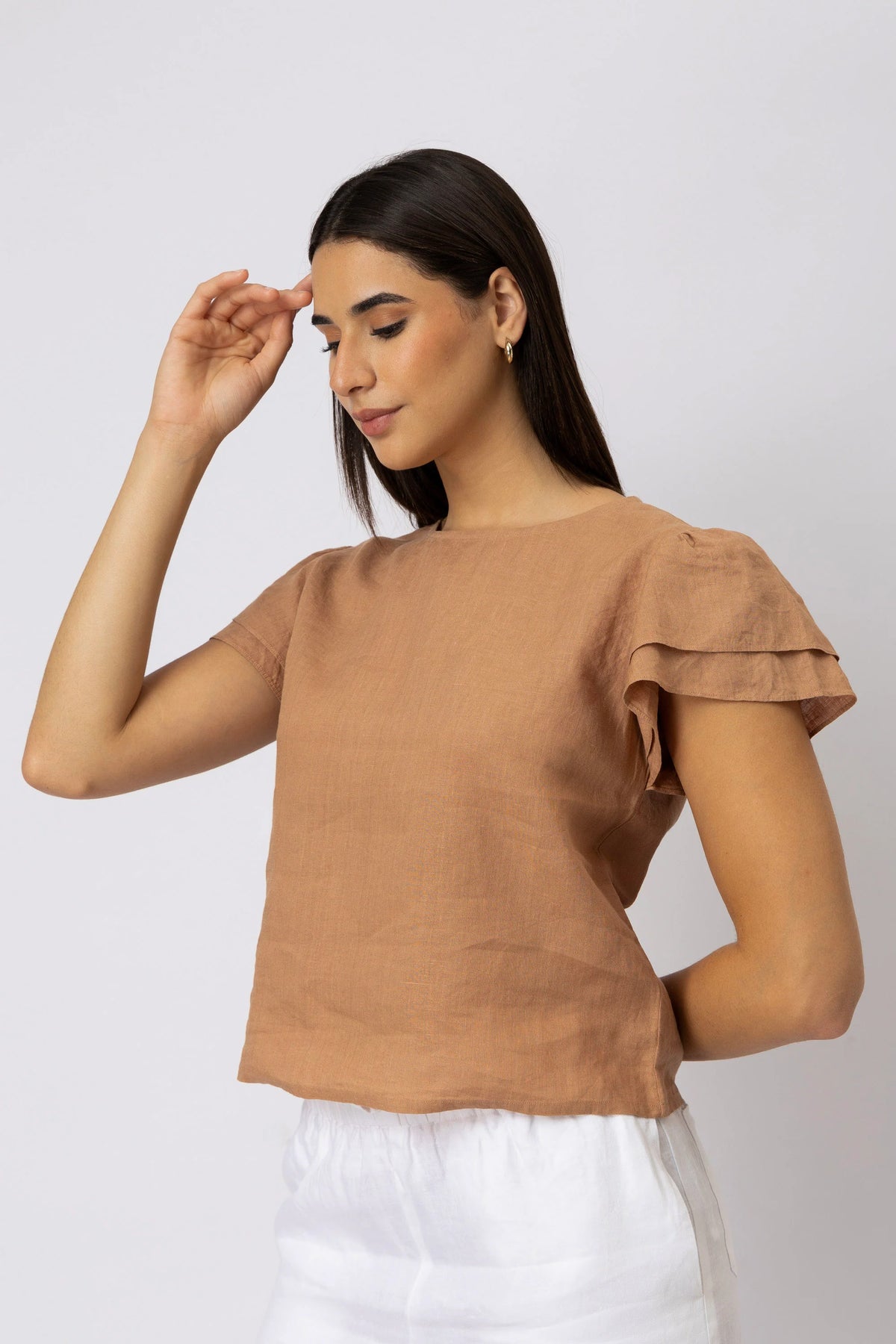 Layered Ruffle Sleeve European Linen Top