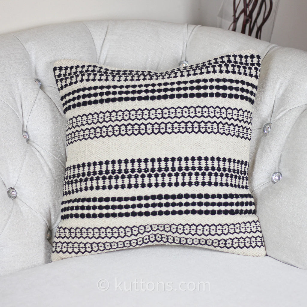 Handwoven Textured Cotton Bohemian Throw Pillow Cover White Black 18x18