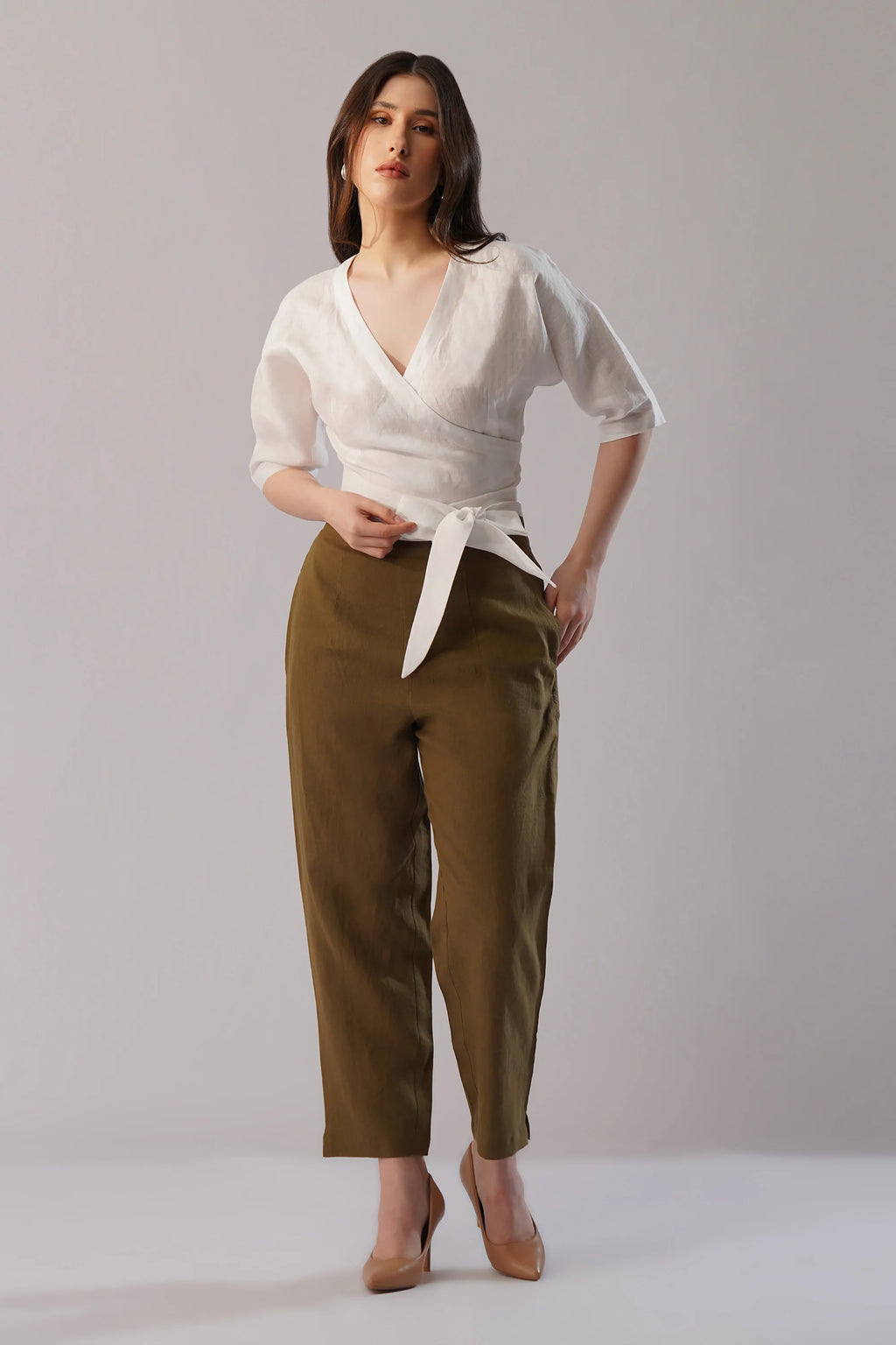 Linen Tapered Pant Relaxed Fit Linen Pants with Elastic Waist