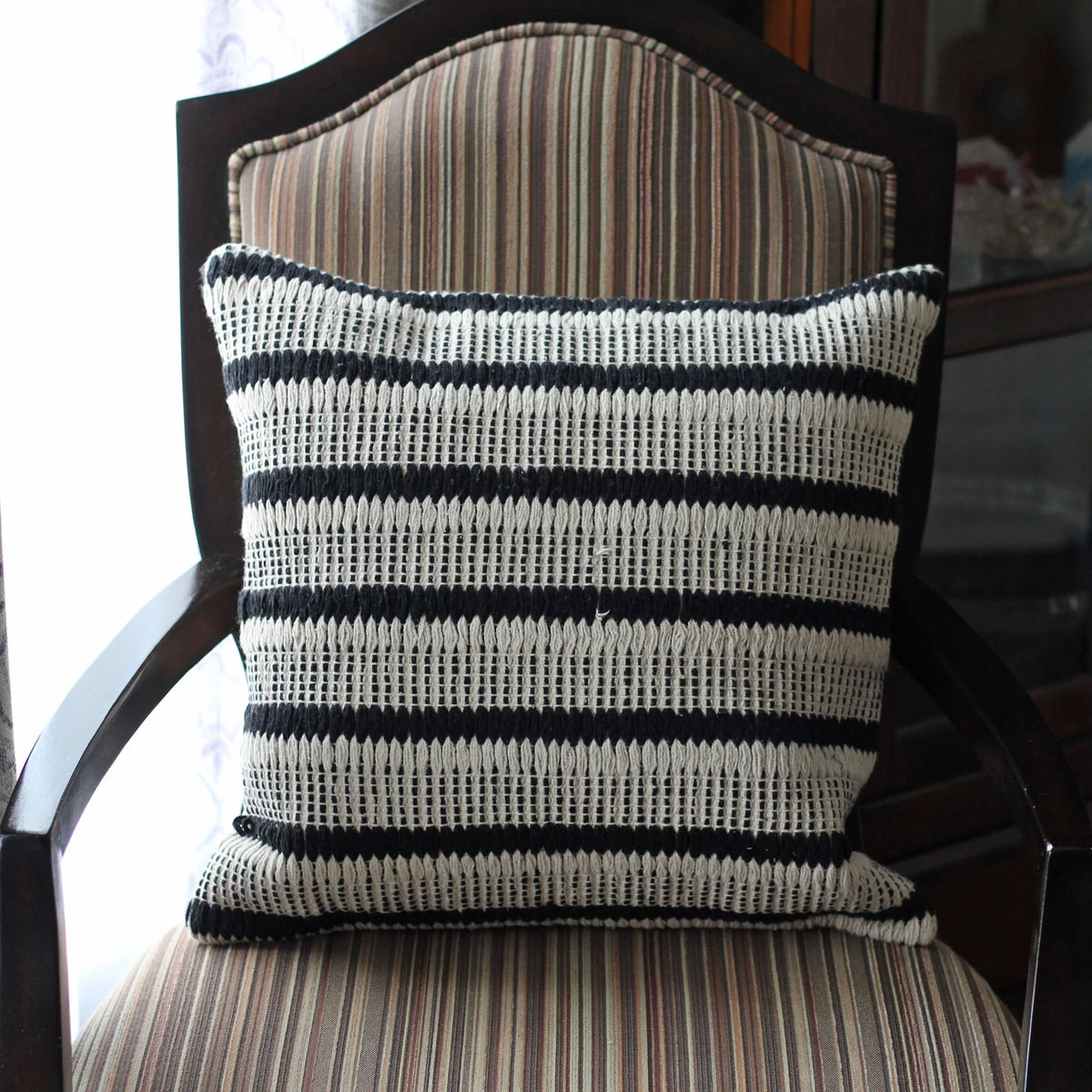 Handwoven Cotton Throw Pillow Cover Indoor Outdoor Cushion Sturdy Black White 18x18