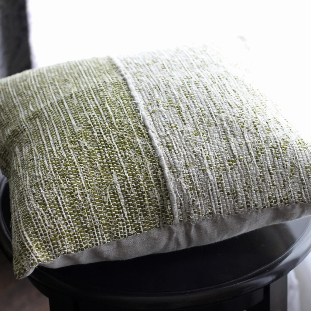 Handwoven Linen Throw Pillow Cover Made from Fabric Waste Decorative Linen Cushions Green 20x20