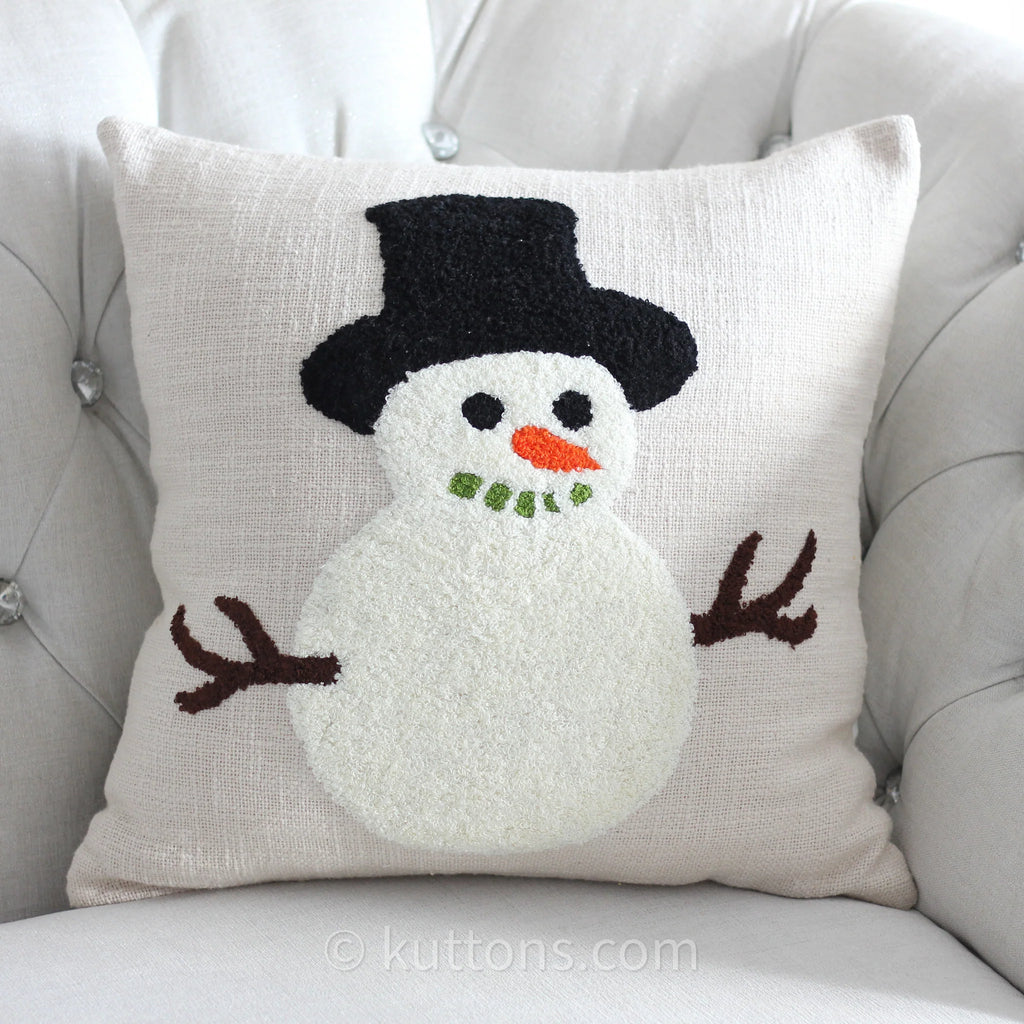 Christmas Snowman Cushion Cover Textured Cotton Tufted Decorative Pillow Case Cream 18x18 Square Single