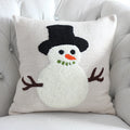 Christmas Snowman Cushion Cover Textured Cotton Tufted Decorative Pillow Case Cream 18x18 Square Single