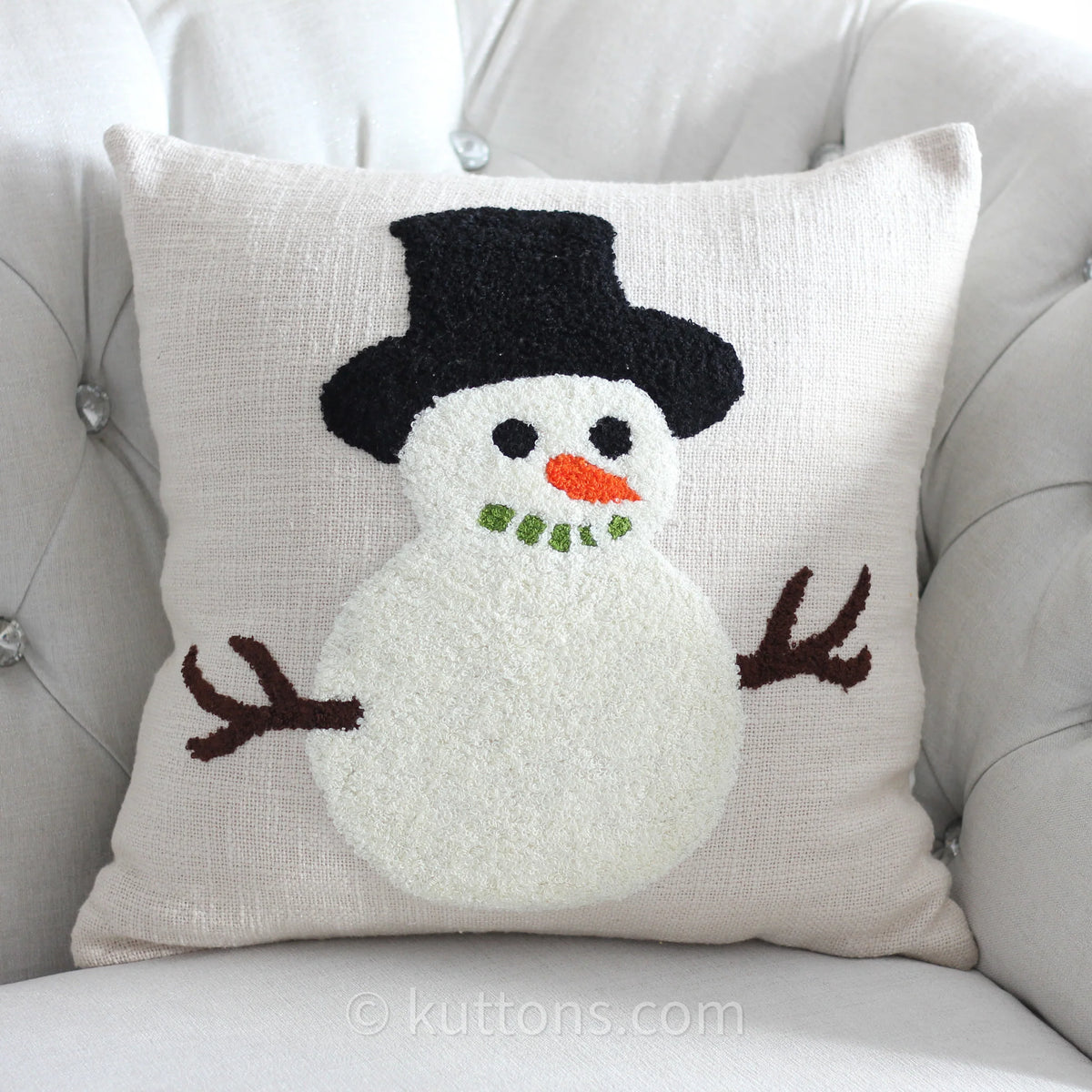 Christmas Snowman Cushion Cover Textured Cotton Tufted Decorative Pillow Case Cream 18x18 Square Single