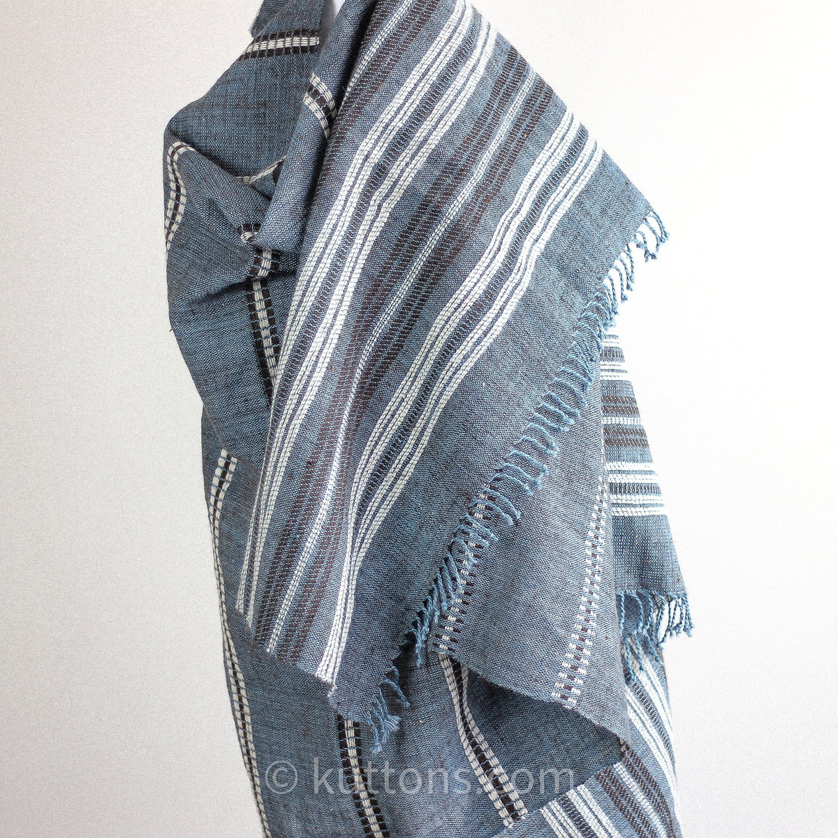 Rustic Charm Multipurpose Handspun Handwoven Ethnic Woolen Shawl Wrap cum Blanket Throw Blue 38x92