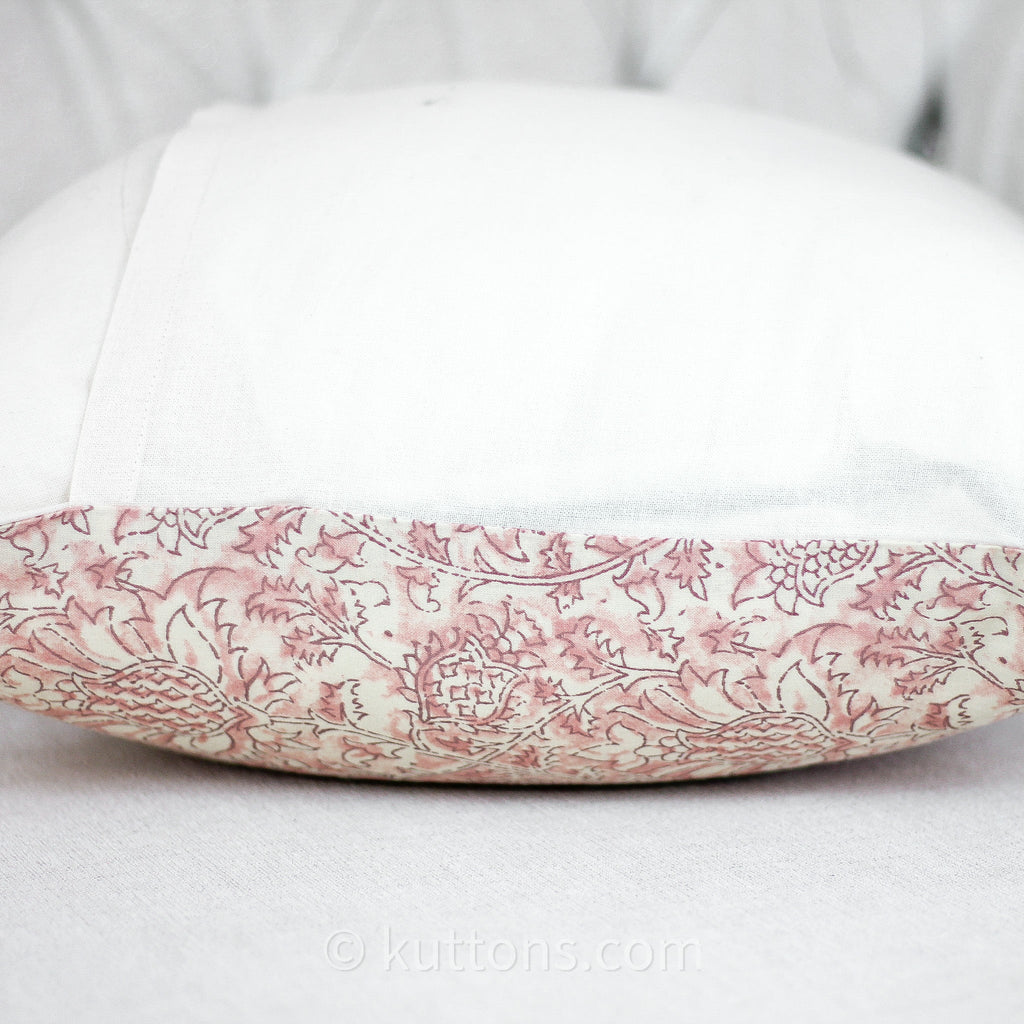 Floral Printed Cotton Cushion Cover Cream Pink 16x16 Set of 2