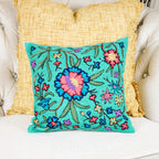 Kashmiri Ari Embroidery Handcrafted Cushion Cover Cotton Wool Green Pillow 16x16