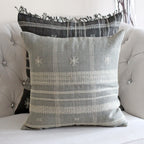 Handwoven Bhujodi Wool Cotton Cushion Cover Vintage Rustic Pillow Gray Blue 20x20