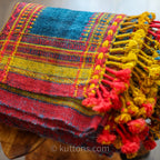 Handspun Handwoven Multipurpose Ethnic Shawl cum Throw Sheep Wool Blue 37x82