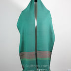 Handwoven Merino Himalayan Woolen Scarf Naturally Dyed with Indigo Madder Tesu Flowers Green 13x78