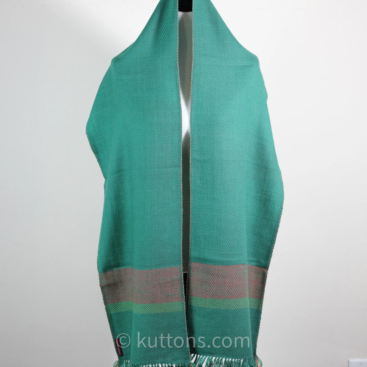 Handwoven Merino Himalayan Woolen Scarf Naturally Dyed with Indigo Madder Tesu Flowers Green 13x78