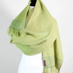 Handwoven Fine Merino Himalayan Wool Scarf Naturally Dyed with Tesu Flowers Tea Parrot Green 13x76 inch