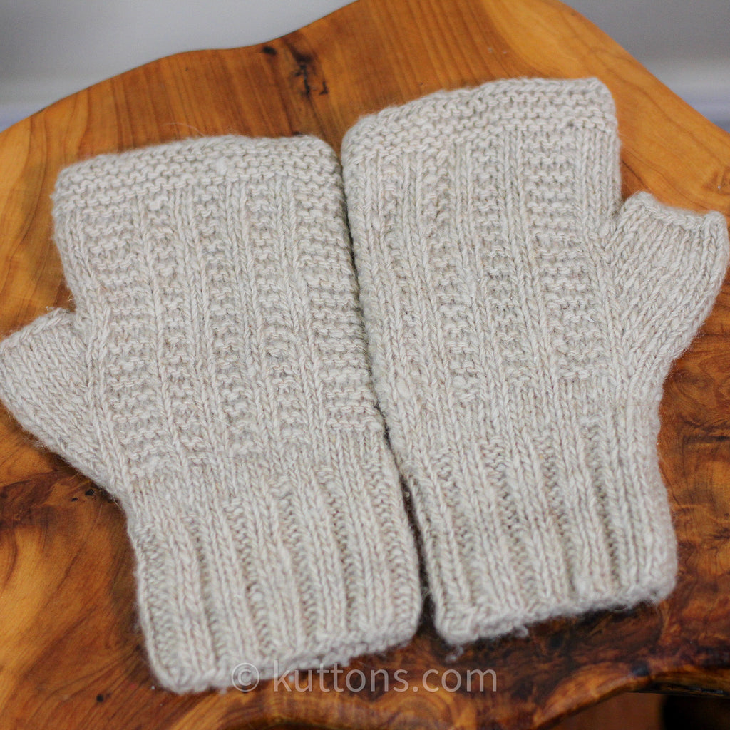 Pashmina Cashmere Fingerless Gloves Handknit Wristlets Half Gloves from Ladakh Himalayas Cream