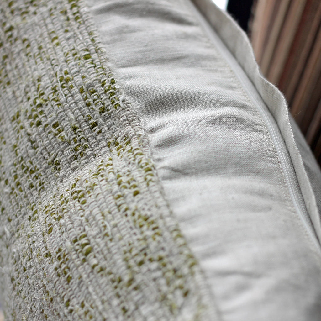 Handwoven Linen Throw Pillow Cover Made from Fabric Waste Decorative Linen Cushions Green 20x20