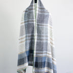 Handspun Handwoven Organic Cotton Scarf Light Airy Stole Cream Blue 24x79
