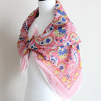 Soft Mul Cotton Bandana Scarf Sanganeri Hand Block Printed Pink 45x44