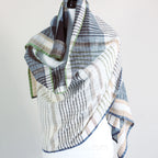 Handspun Handwoven Organic Cotton Scarf Light Airy Stole Cream Blue 24x79