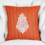 Embroidered Silk Blend Handloom Cushion Cover Paisley Motif Orange 16x16