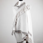Handwoven Pure Himalayan Sheep Wool Shawl Rustic Warm Blanket White Cream 39x82