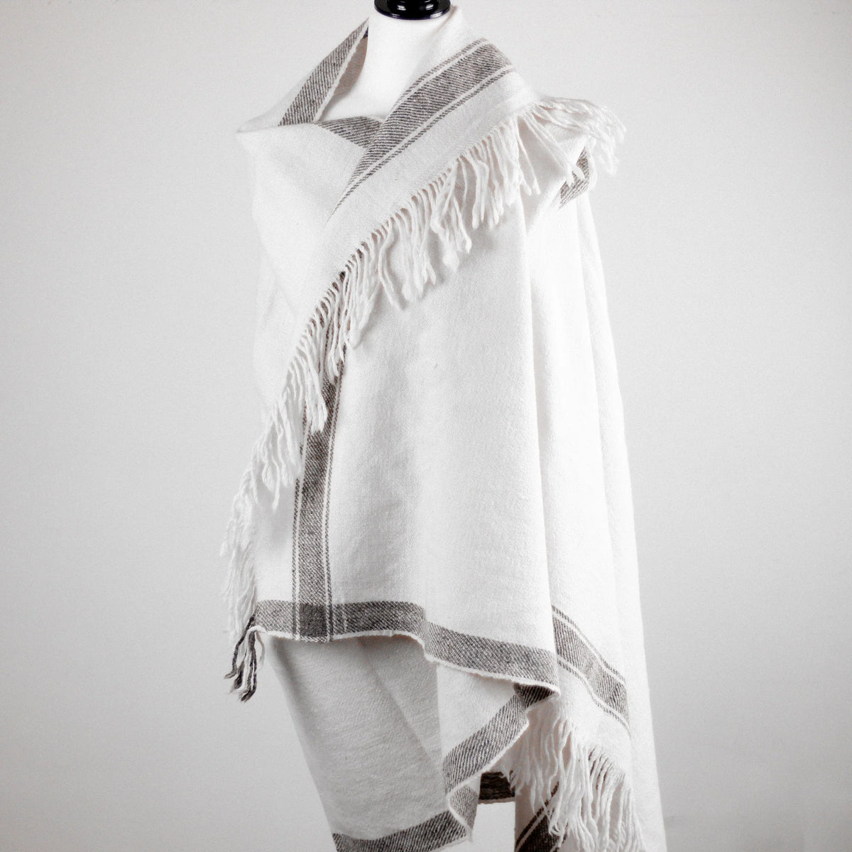Handwoven Pure Himalayan Sheep Wool Shawl Rustic Warm Blanket White Cream 39x82