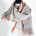 Handwoven Merino Himalayan Wool Stole Naturally Dyed Wrap with Tea Tesu Flowers and Harada Cream Gray 21x80