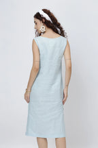 Sleeveless Linen Shift Dress European Linen Midi Dress with Pockets