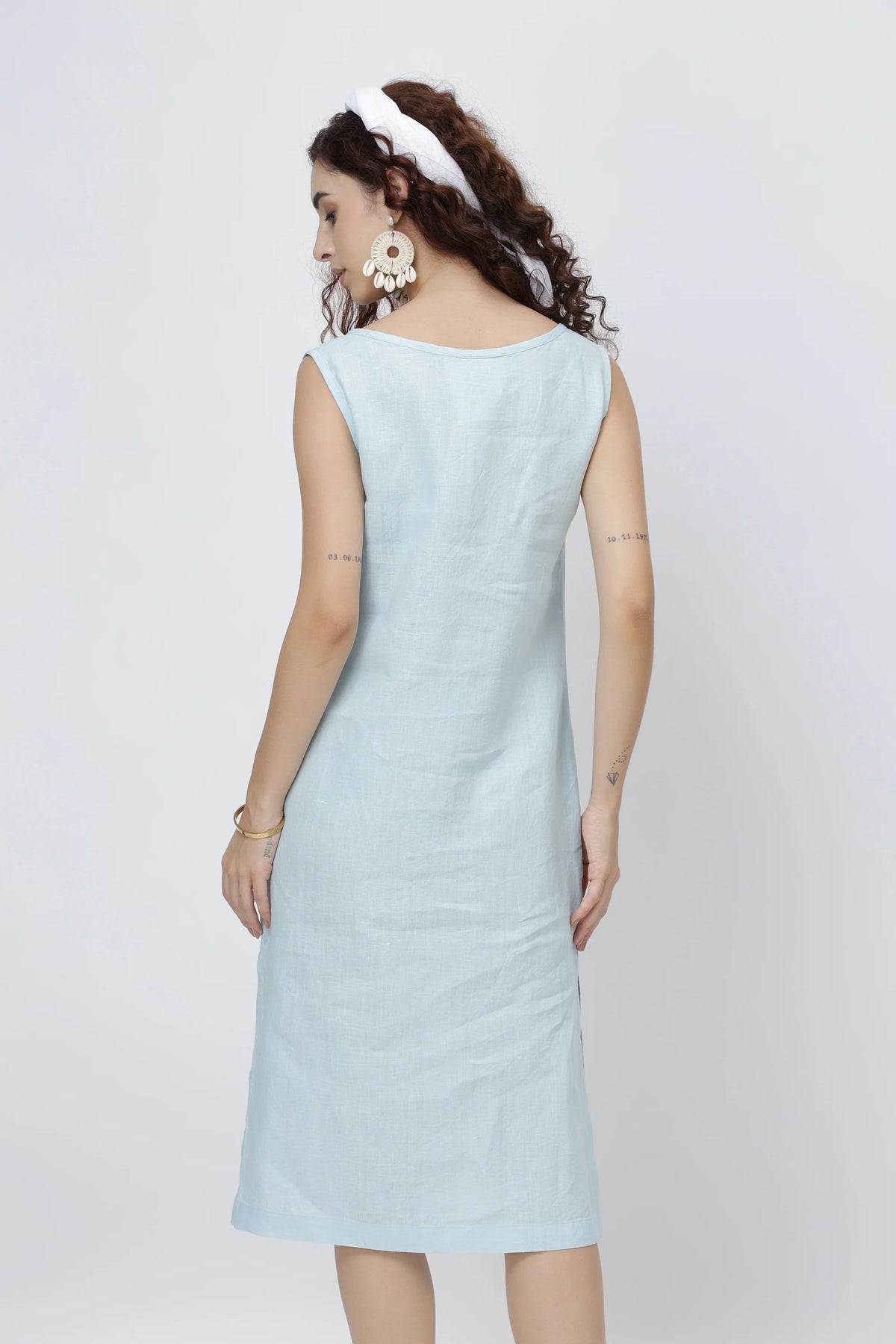 Sleeveless Linen Shift Dress European Linen Midi Dress with Pockets
