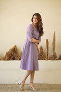 Lilac women linen dress Round neck linen tunic with princess seams long sleeve Zipper lining