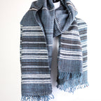 Rustic Charm Multipurpose Handspun Handwoven Ethnic Woolen Shawl Wrap cum Blanket Throw Blue 38x92