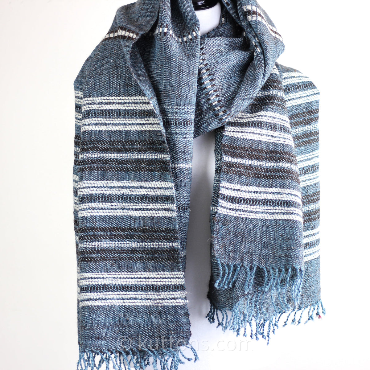 Rustic Charm Multipurpose Handspun Handwoven Ethnic Woolen Shawl Wrap cum Blanket Throw Blue 38x92