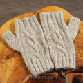 Pure Pashmina Cashmere Fingerless Gloves Handknit Wristlets from Ladakh Light Brown
