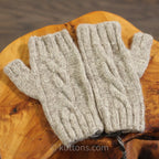 Pure Pashmina Cashmere Fingerless Gloves Handknit Wristlets from Ladakh Light Brown