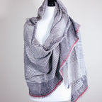 Handspun Handwoven Organic Cotton Scarf Wrap Frayed Edges Gray 25x77