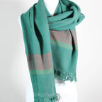 Handwoven Merino Himalayan Woolen Scarf Naturally Dyed with Indigo Madder Tesu Flowers Green 13x78