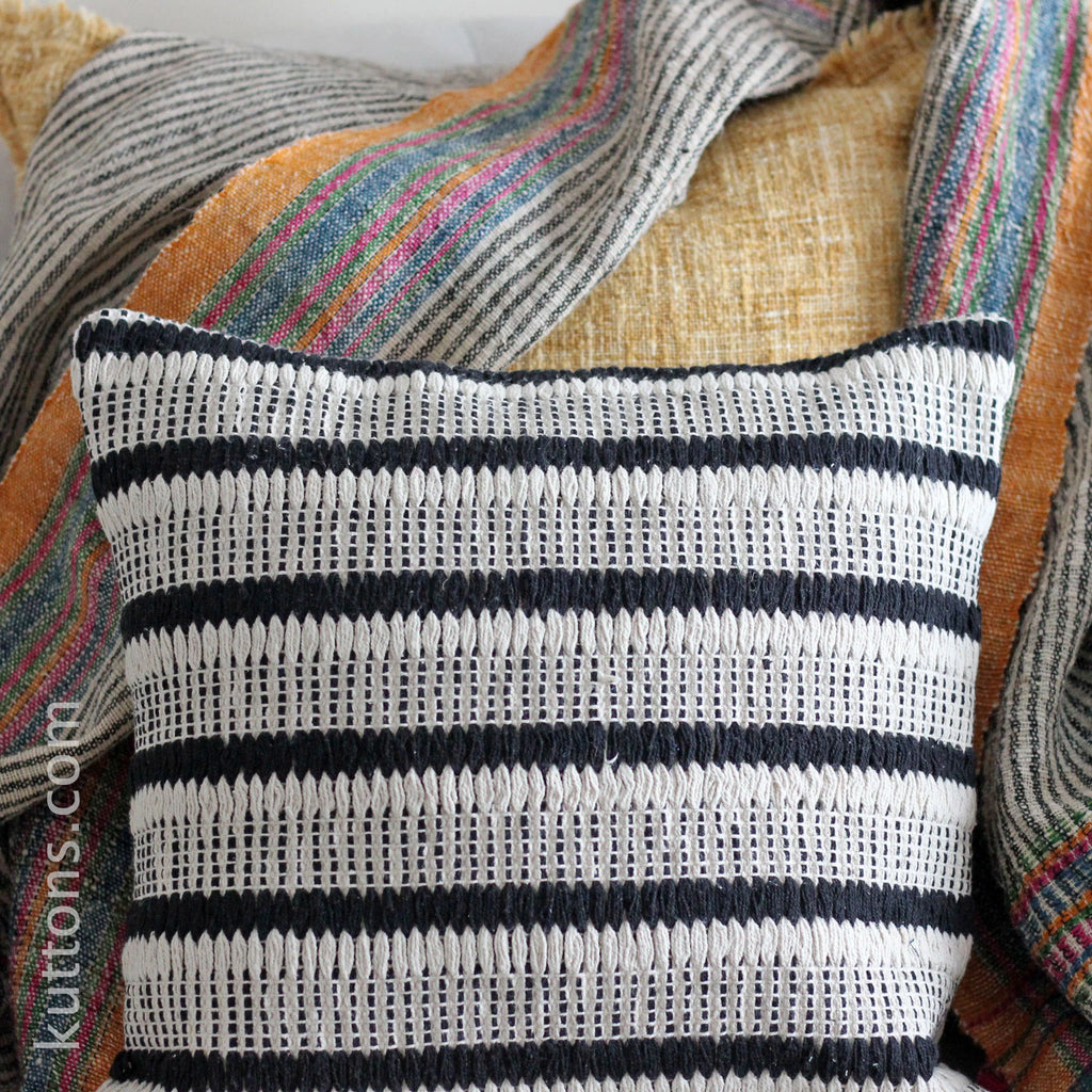 Handwoven Cotton Throw Pillow Cover Indoor Outdoor Cushion Sturdy Black White 18x18