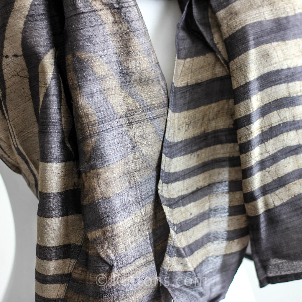 100 Pure Tussar Silk Stole Handwoven Naturally Dyed Block Art Print Grey 22x71
