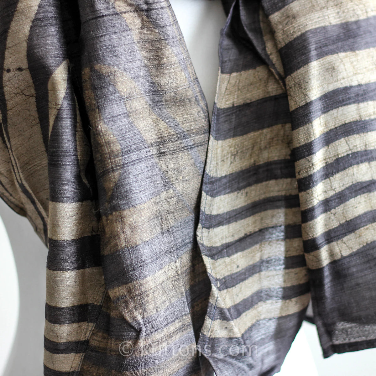 100 Pure Tussar Silk Stole Handwoven Naturally Dyed Block Art Print Grey 22x71