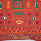 Tribal Lambani Hand Embroidered Cushion Cover With Kodi Sea Shell Tassels Banjara Decorative Throw Pillow Carmine 16x16