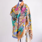 Ethnic Hand Painted Kalamkari Cotton Wrap Cum Art Deco Natural Colours Dancing Mudras Multicolour 35x92