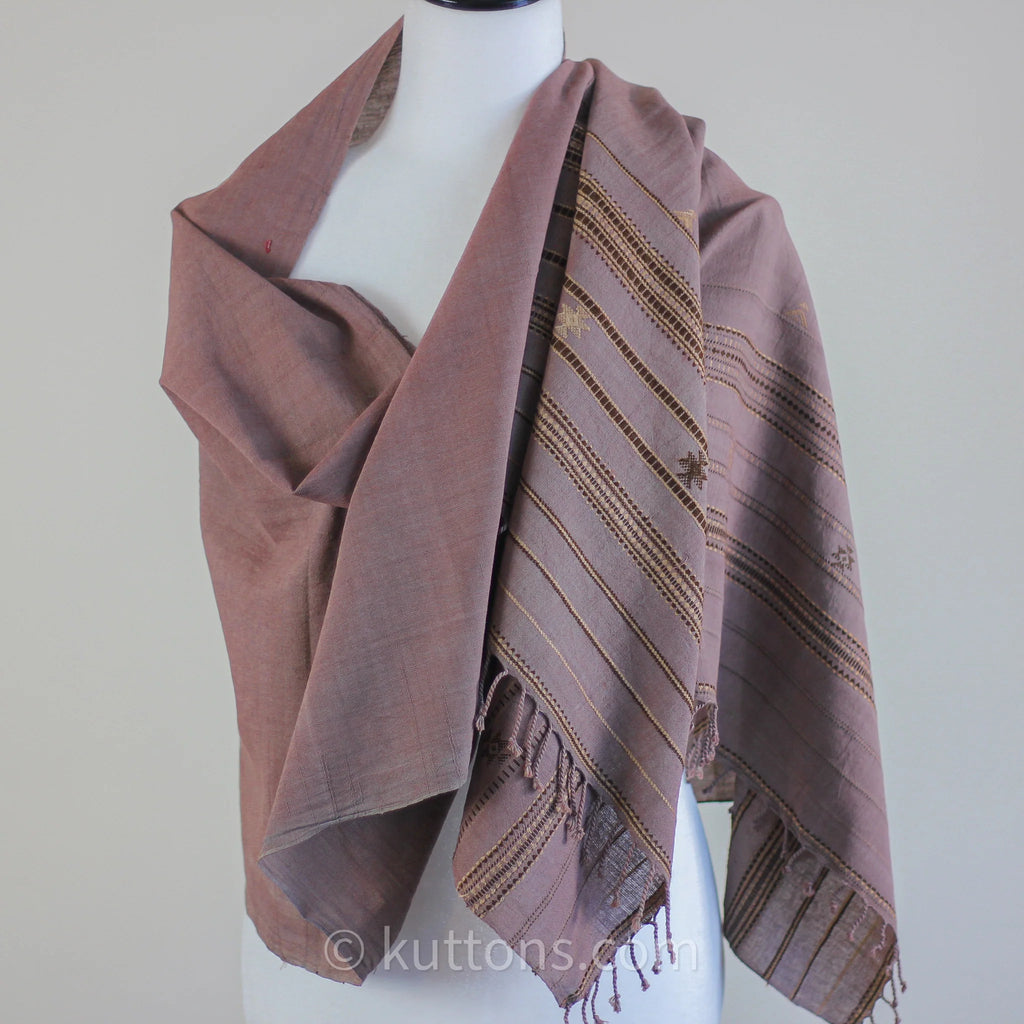 Handwoven Organic Kala Cotton Scarf Wrap with Tassels Antique Fuschia 22x74